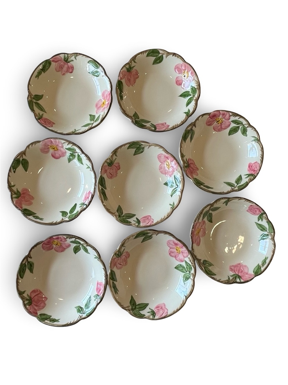 VTG Franciscan Desert Rose Fruit Bowls Set of 8 Hand Painted Ceramic USA
